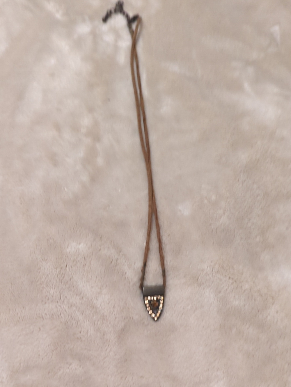Brown Suede Cord Necklace with Pearl-Trimmed Pendant